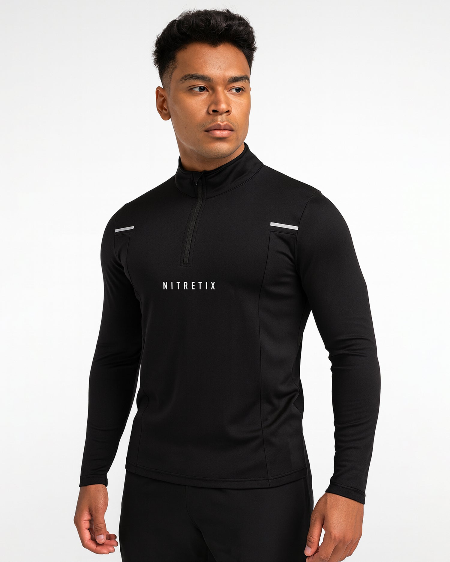 Quarter Zip Black Track Top Reflective