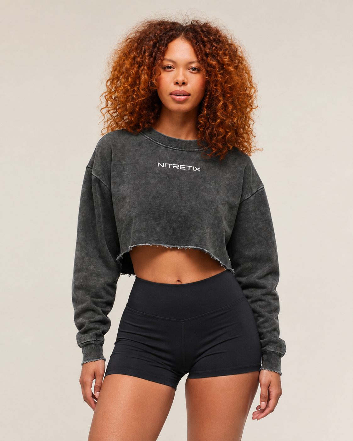 Snow Washed Raw Edge Cropped Sweatshirt