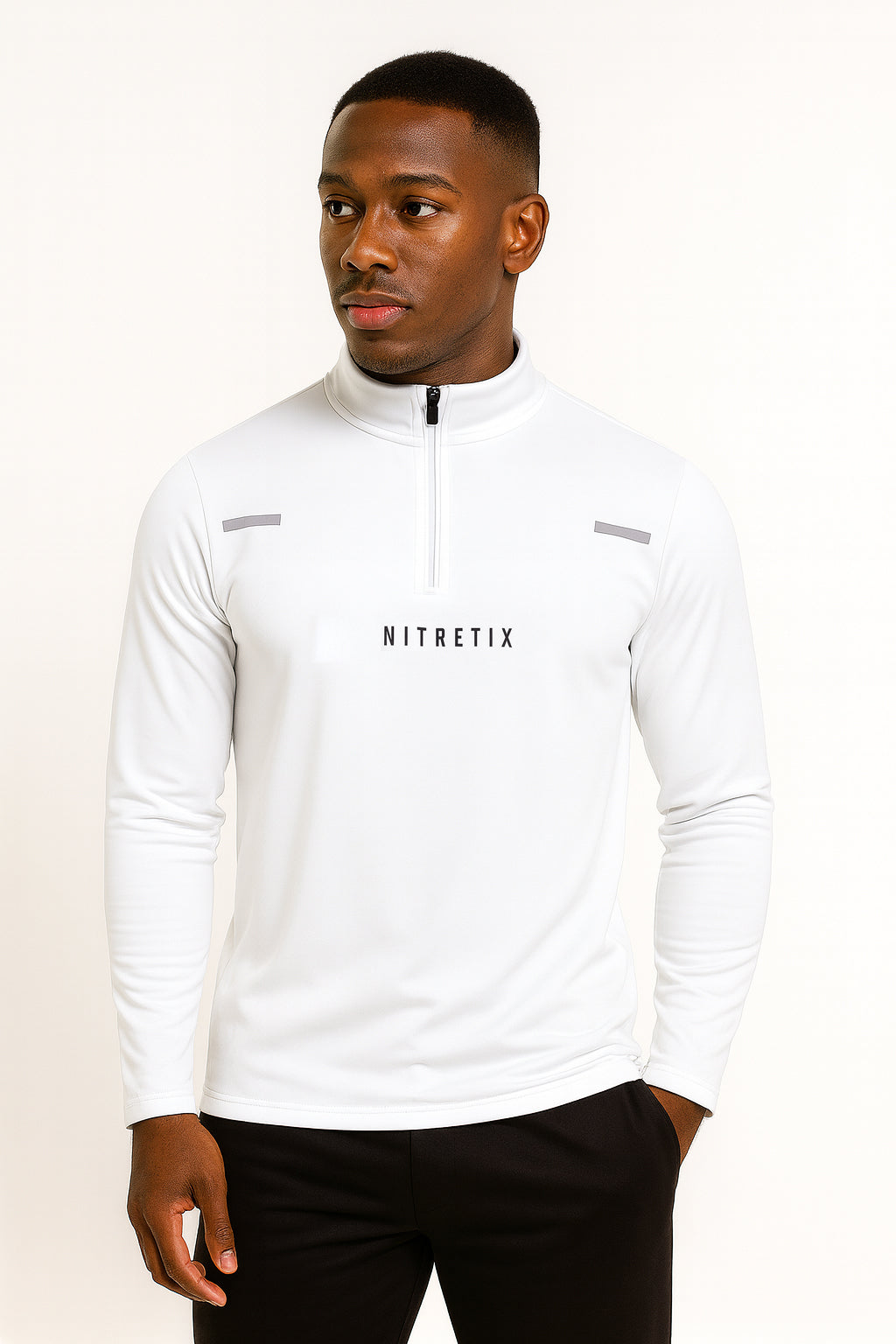 Quarter Zip White Track Top Reflective