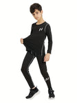 Kids Youth Long Sleeve Compression Dry-Fit Shirt (Black)