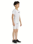 Kids Youth Boys Compression Dry-Fit Shirt (White)