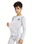 Kids Youth Long Sleeve Compression Dry-Fit Shirt (White)