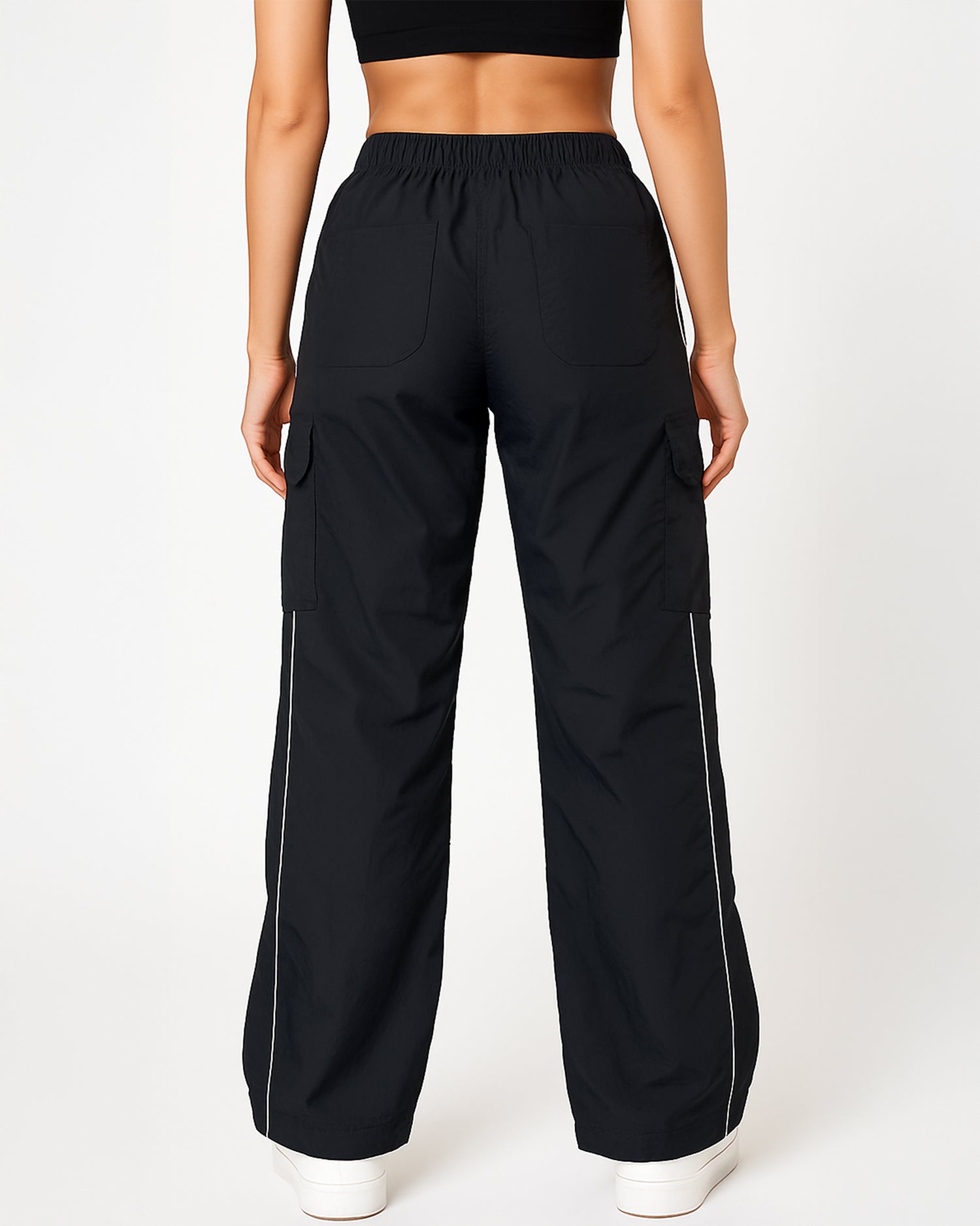 Oversized Women's Cargo Track Pants (Black)
