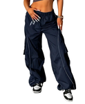 Oversized Women's Cargo Track Pants (Navy Blue)