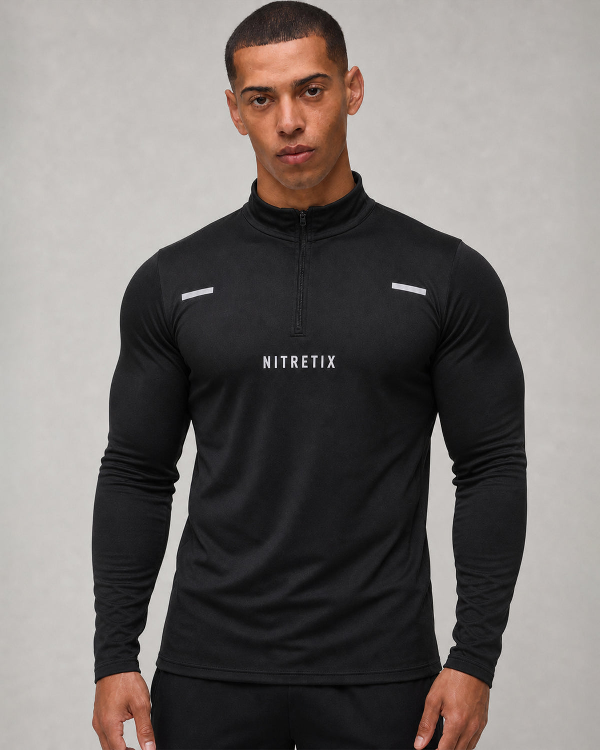 Quarter Zip Black Track Top Reflective