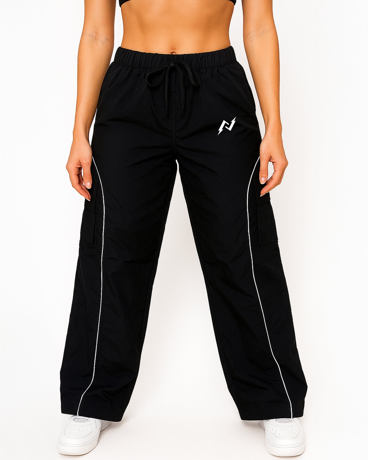Oversized Women's Cargo Track Pants (Black)
