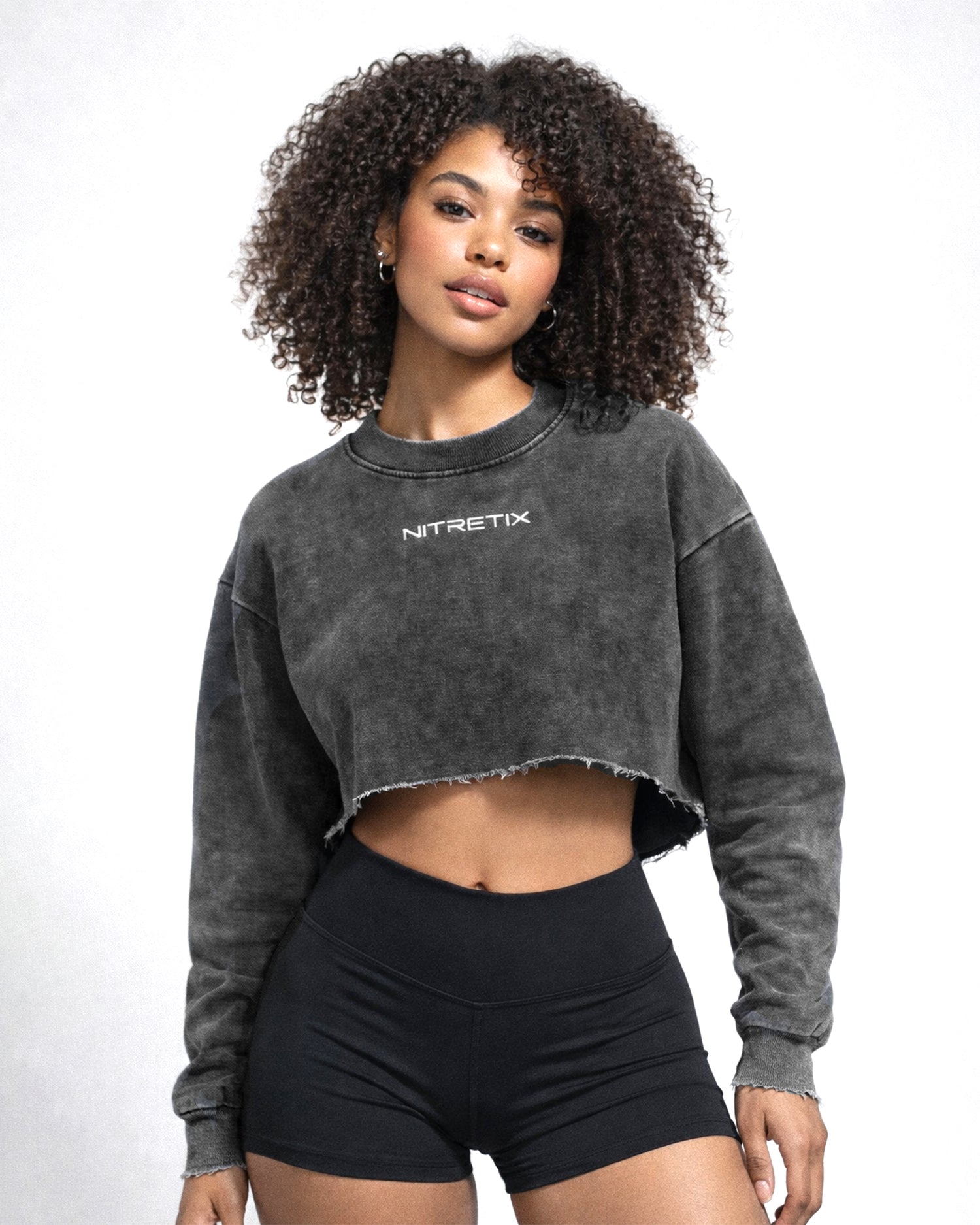 Snow Washed Raw Edge Cropped Sweatshirt