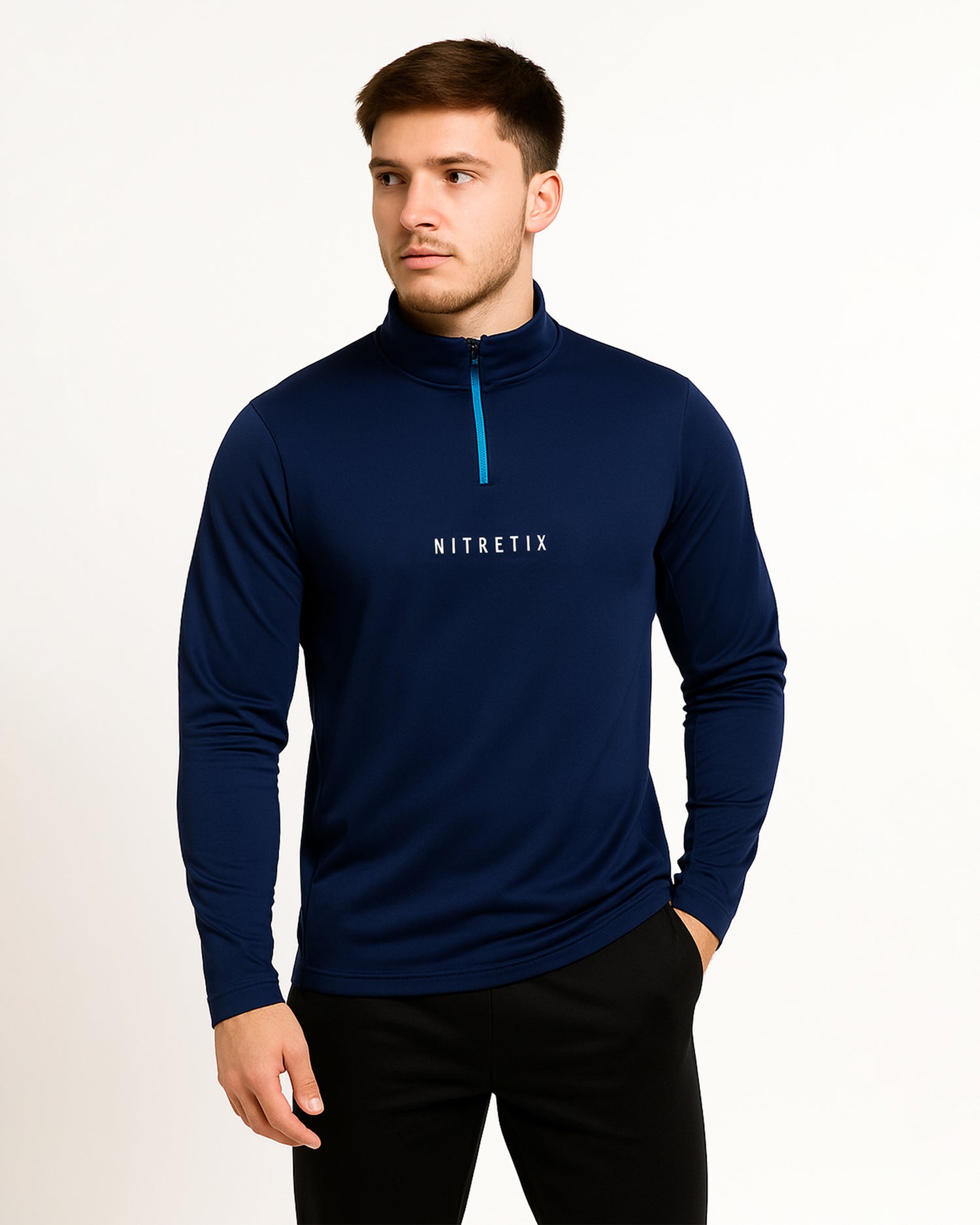 Quarter Zip Navy Blue Track Top Reflective