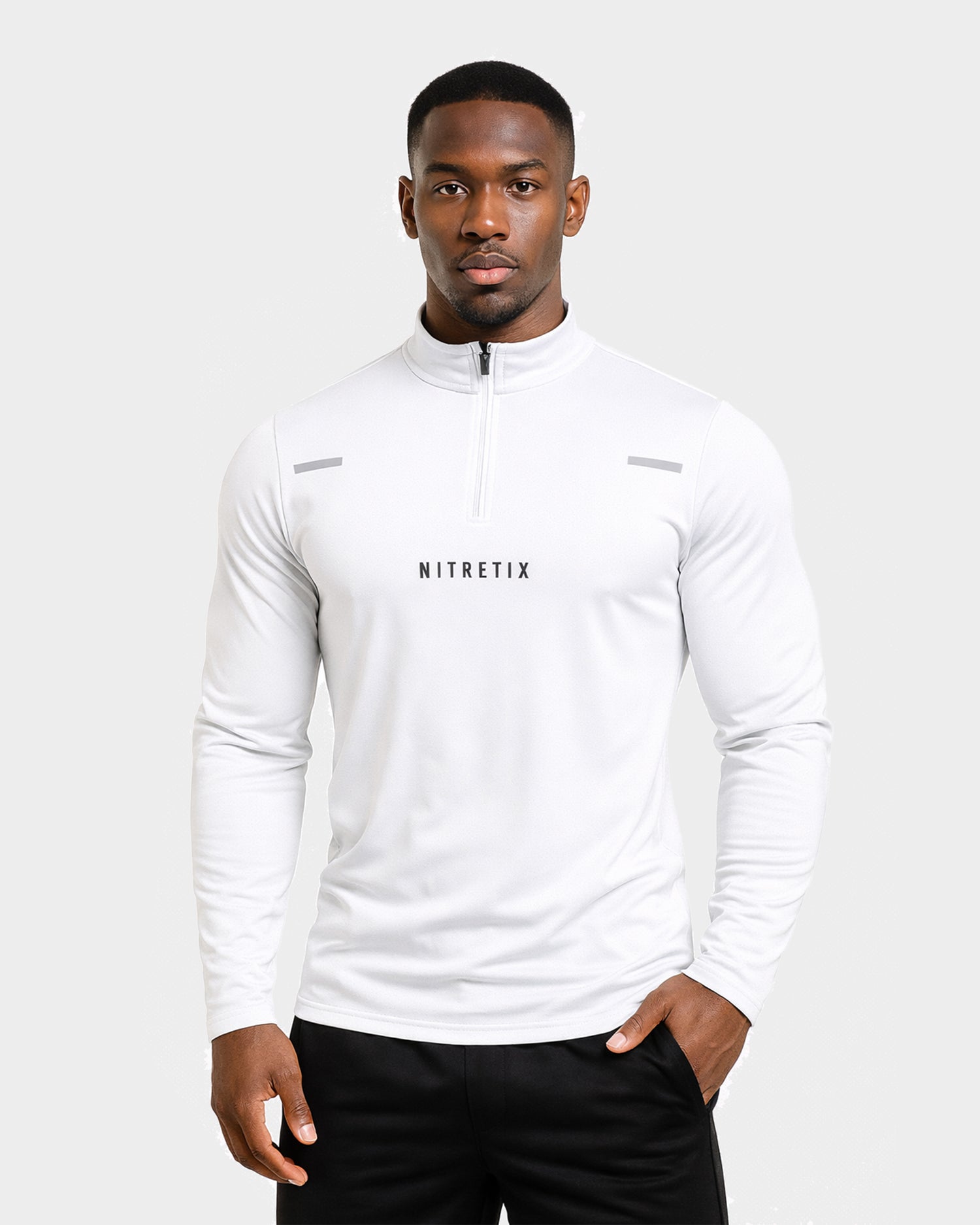 Quarter Zip White Track Top Reflective