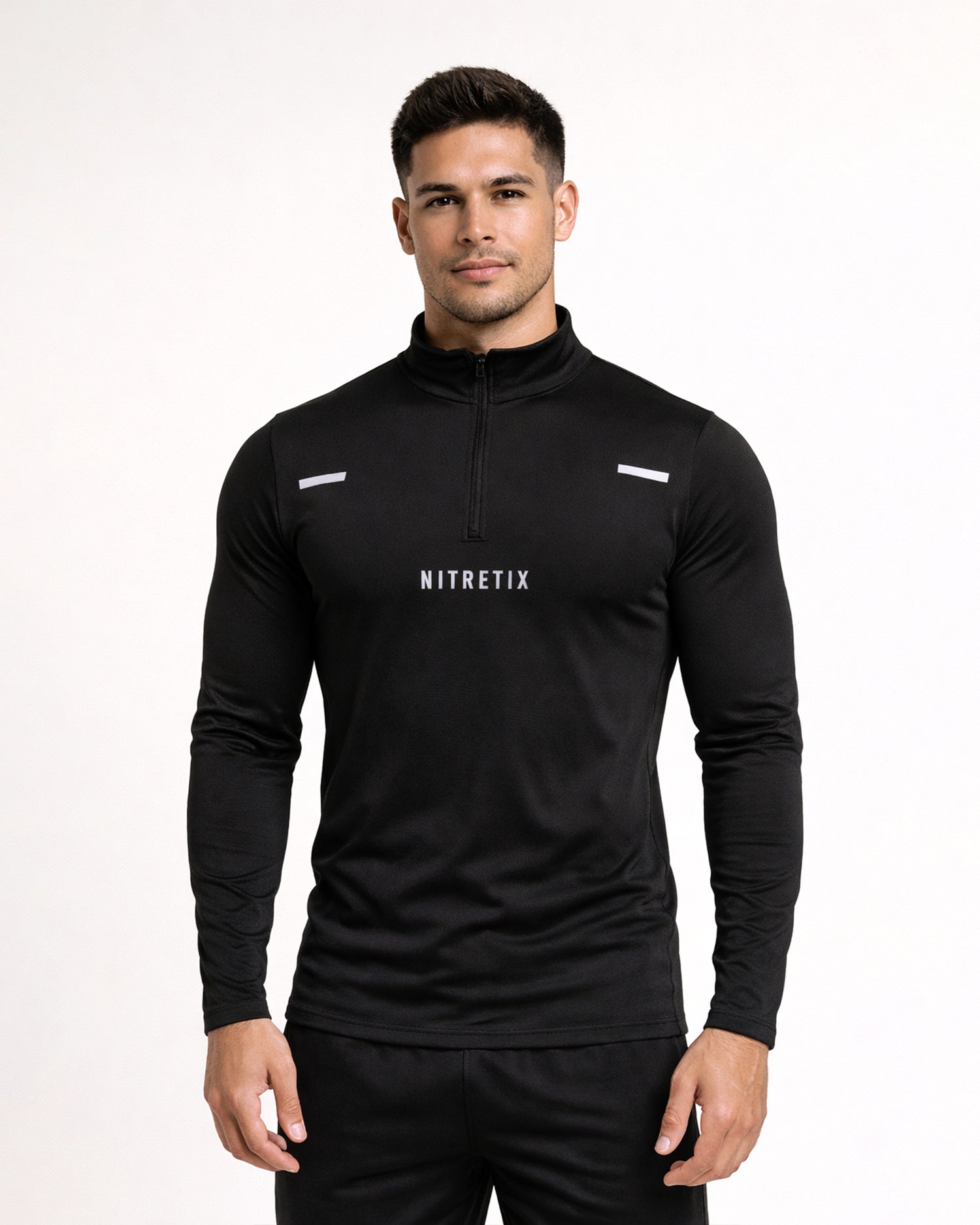 Quarter Zip Black Track Top Reflective
