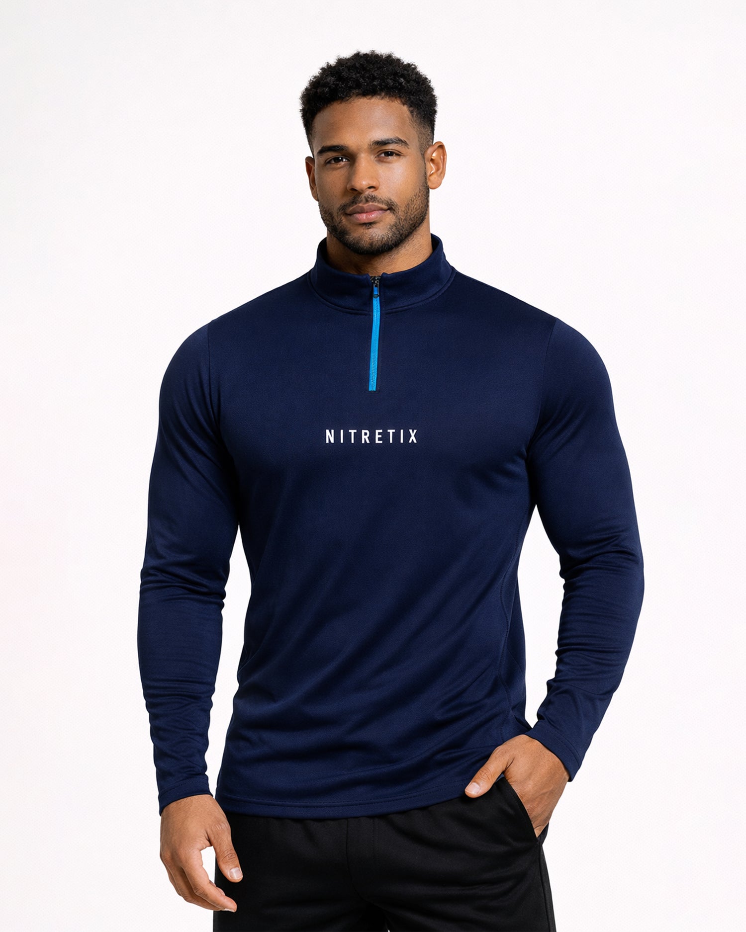 Quarter Zip Navy Blue Track Top Reflective