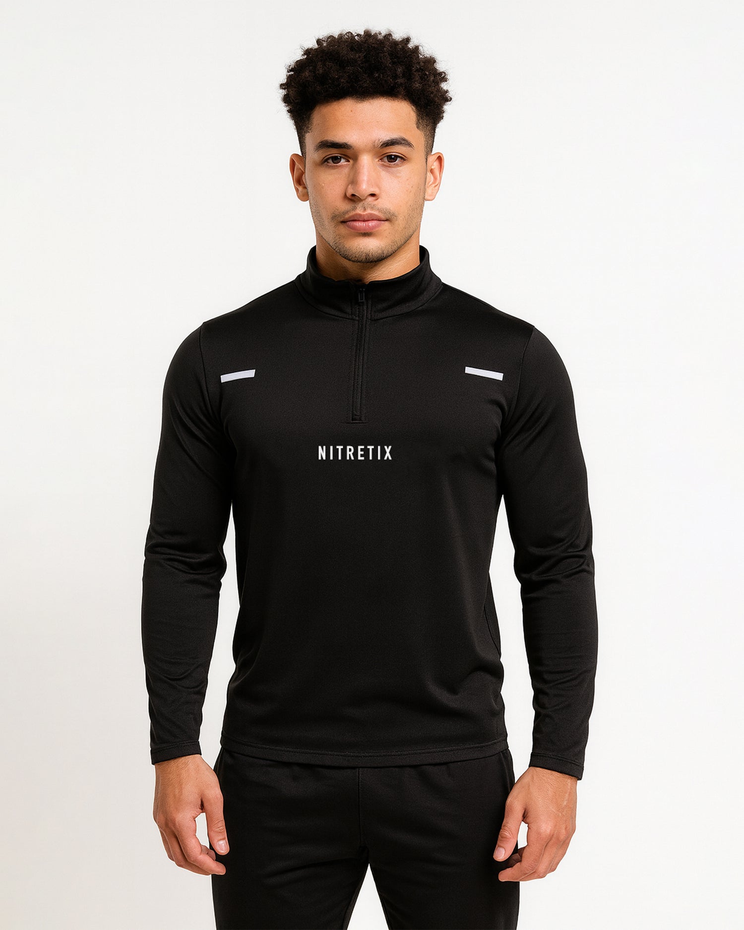 Quarter Zip Black Track Top Reflective