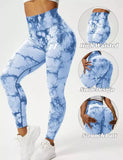 High Waist Tie Dye Yoga Butt Lift Tights (Sky Blue)